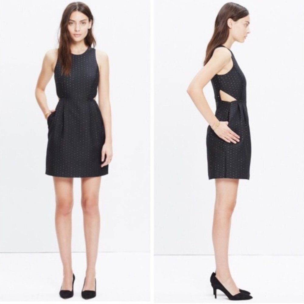 Madewell Black Nightfall Black Jacquard Cutout Fit & Flare Sleeveless Mini Dress